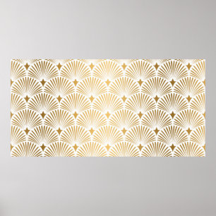 Art Deco Pattern. Seamless white and gold backgrou Poster