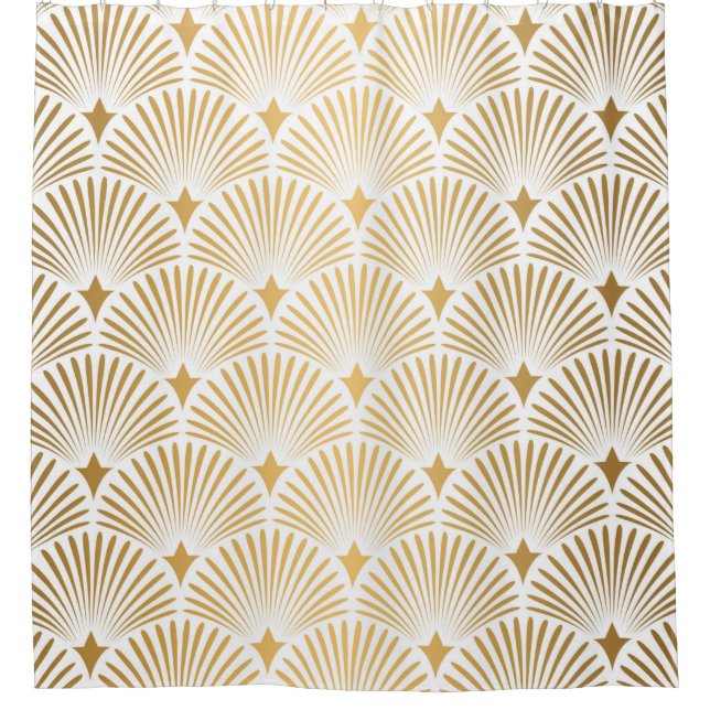 Art Deco Pattern. Seamless white and gold backgrou Shower Curtain (Front)