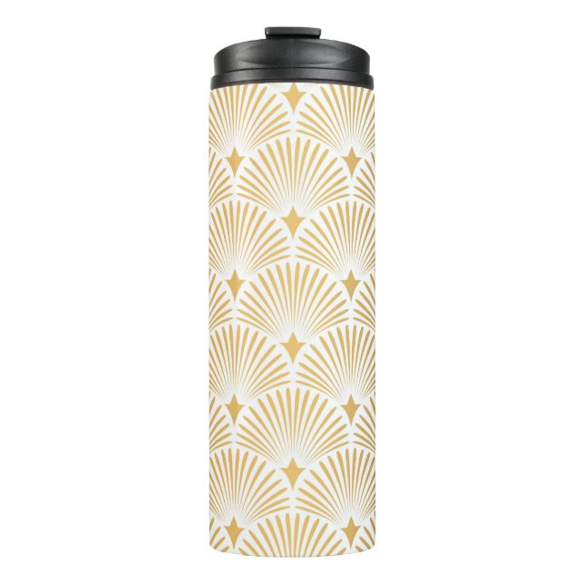Art Deco Pattern. Seamless white and gold backgrou Thermal Tumbler (Front)