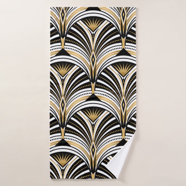 Art Deco pattern. Vintage gold black white backgro Bath Towel (Bath Towel)