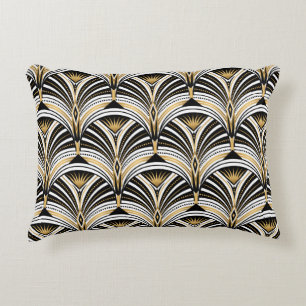 Art Deco pattern. Vintage gold black white backgro Decorative Cushion