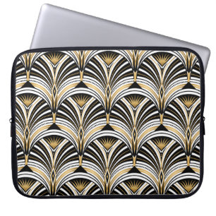 Art Deco pattern. Vintage gold black white backgro Laptop Sleeve