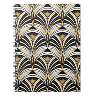 Art Deco pattern. Vintage gold black white backgro Notebook