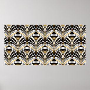 Art Deco pattern. Vintage gold black white backgro Poster