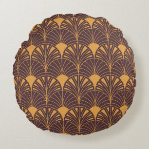Art Deco pattern with fan-shaped motifs Round Cushion