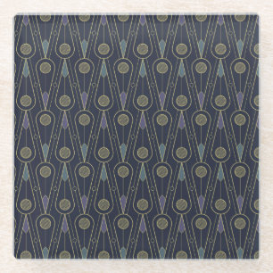 Art Deco pattern with geometric shapes in gold Glass Coaster