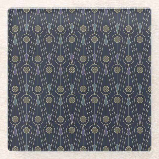 Art Deco pattern with geometric shapes in gold Glass Coaster (Front)