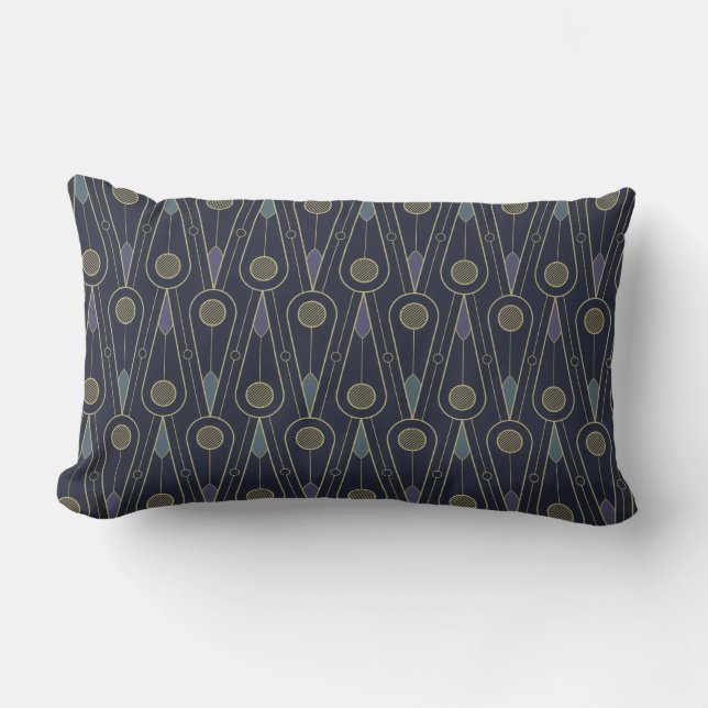 Art Deco pattern with geometric shapes in gold Lumbar Cushion (Front)