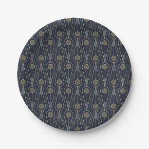 Art Deco pattern with geometric shapes in gold Paper Plate