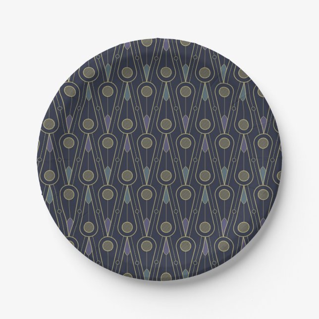 Art Deco pattern with geometric shapes in gold Paper Plate (Front)