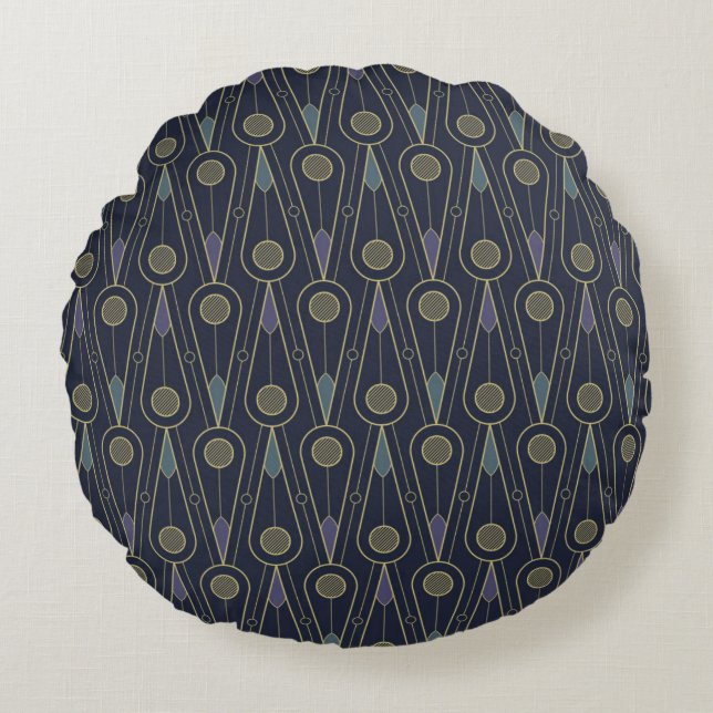 Art Deco pattern with geometric shapes in gold Round Cushion (Front)