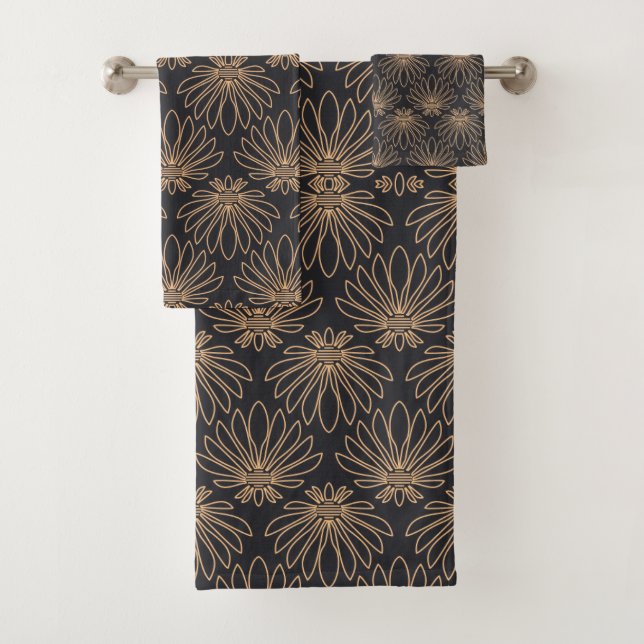 Art Deco pattern with gold floral motifs  Bath Towel Set (Insitu)