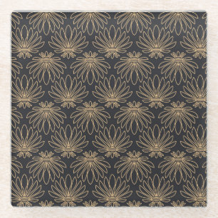 Art Deco pattern with gold floral motifs  Glass Coaster