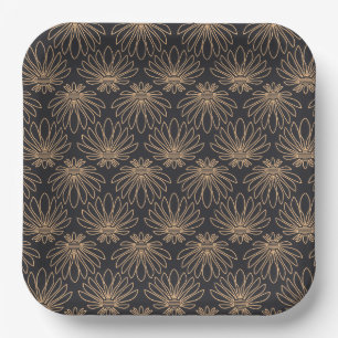 Art Deco pattern with gold floral motifs  Paper Plate