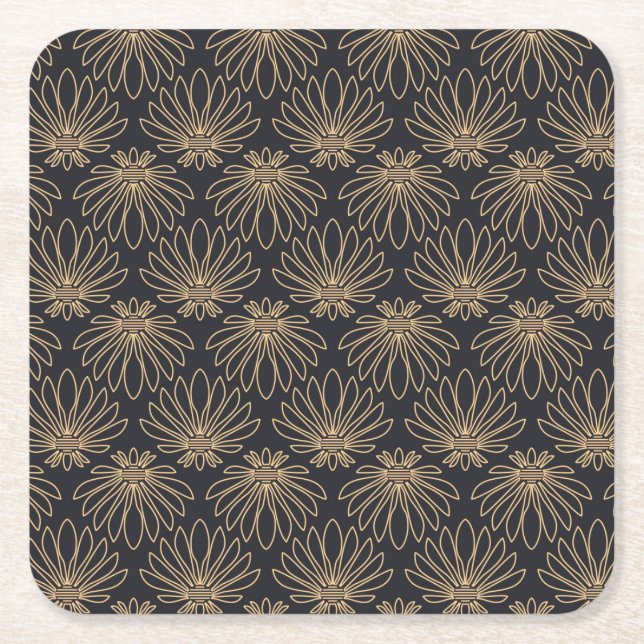 Art Deco pattern with gold floral motifs  Square Paper Coaster (Front)