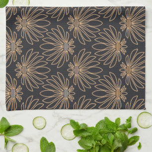 Art Deco pattern with gold floral motifs Tea Towel