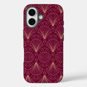 Art Deco pattern with gold geometric fan motifs iPhone 16 Case