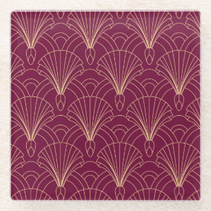 Art Deco pattern with gold geometric fan motifs Glass Coaster