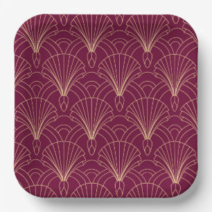 Art Deco pattern with gold geometric fan motifs  Paper Plate
