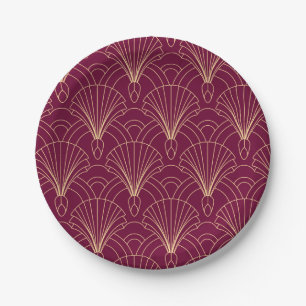 Art Deco pattern with gold geometric fan motifs  Paper Plate