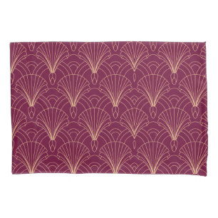 Art Deco pattern with gold geometric fan motifs  Pillowcase