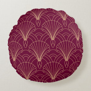 Art Deco pattern with gold geometric fan motifs  Round Cushion