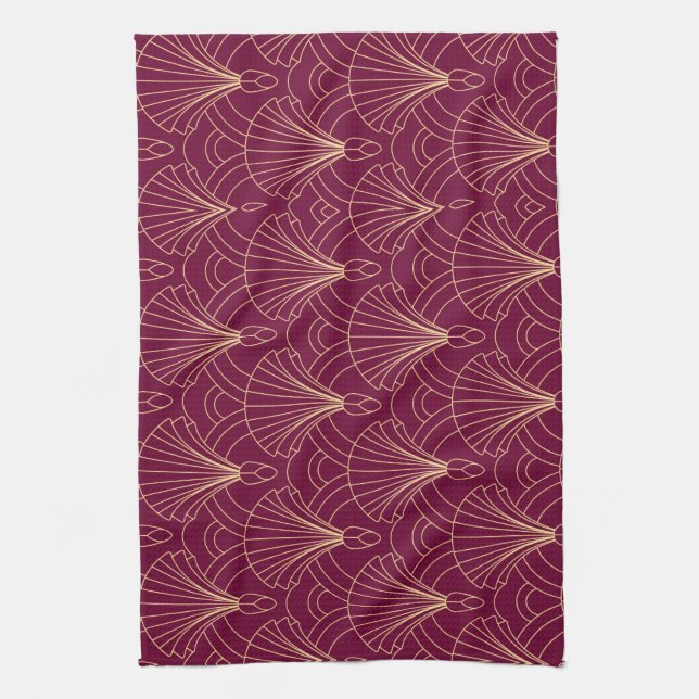 Art Deco pattern with gold geometric fan motifs  Tea Towel (Vertical)