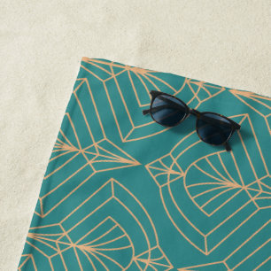 Art Deco pattern with gold geometric shapes  Beach Towel