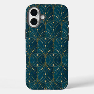 Art Deco pattern with gold geometric shapes iPhone 16 Plus Case