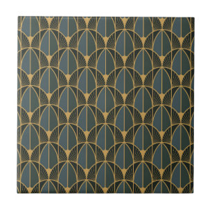 Art Deco pattern with gold geometric shapes Cerami Ceramic Tile