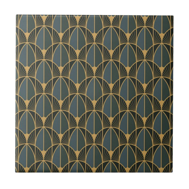Art Deco pattern with gold geometric shapes Cerami Ceramic Tile (Front)