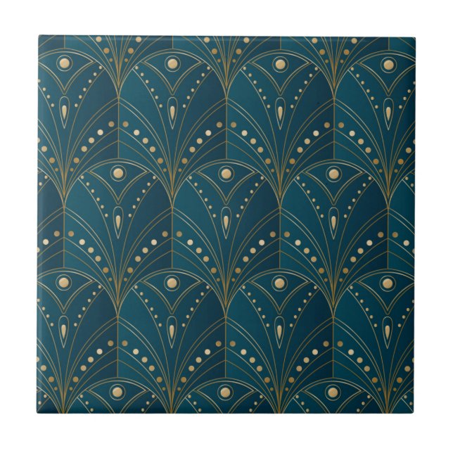 Art Deco pattern with gold geometric shapes Ceramic Tile (Front)