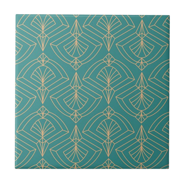 Art Deco pattern with gold geometric shapes  Ceramic Tile (Front)