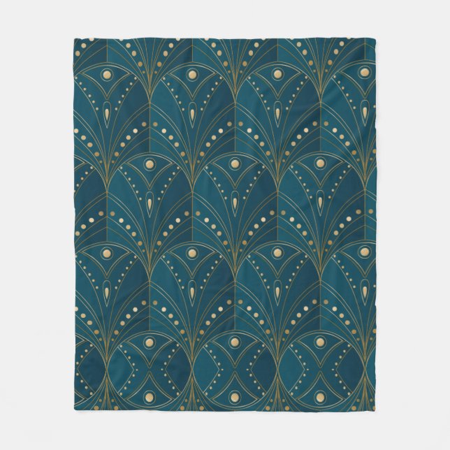 Art Deco pattern with gold geometric shapes Fleece Blanket (Front)
