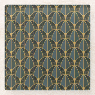 Art Deco pattern with gold geometric shapes Glass Coaster