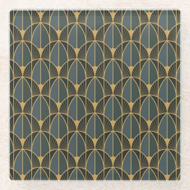 Art Deco pattern with gold geometric shapes Glass Coaster (Front)