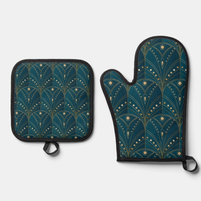 Art Deco pattern with gold geometric shapes Oven Mitt & Pot Holder Set (Front)