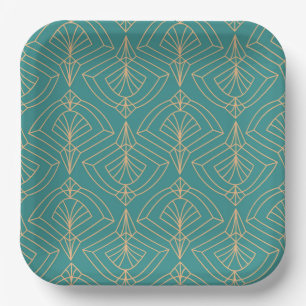 Art Deco pattern with gold geometric shapes Paper Plate