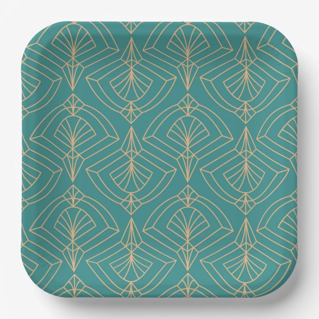 Art Deco pattern with gold geometric shapes  Paper Plate (Front)