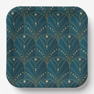 Art Deco pattern with gold geometric shapes Paper Plate