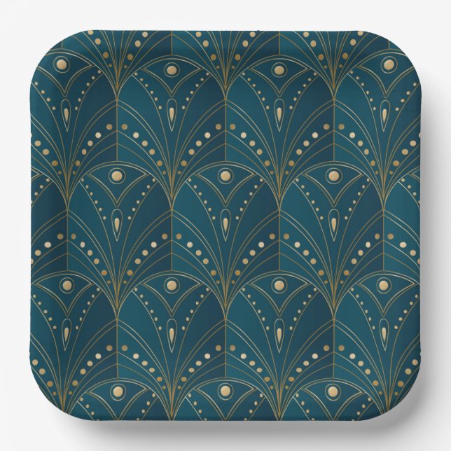 Art Deco pattern with gold geometric shapes Paper Plate (Front)