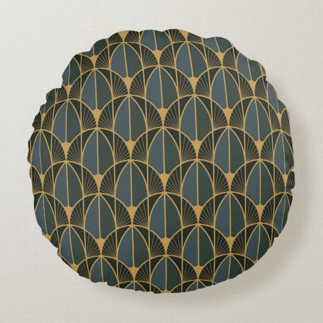 Art Deco pattern with gold geometric shapes Round Cushion (Front)
