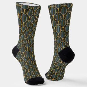Art Deco pattern with gold geometric shapes Socks