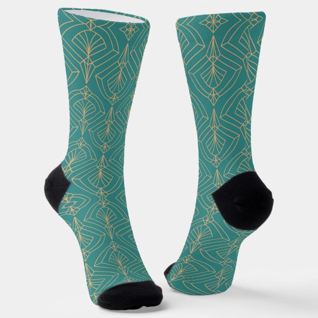 Art Deco pattern with gold geometric shapes  Socks (Angled)