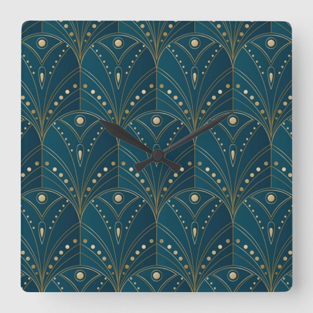 Art Deco pattern with gold geometric shapes Square Wall Clock (Front)