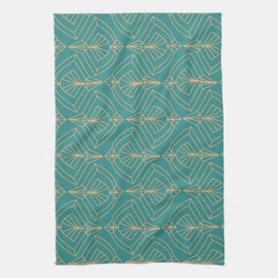 Art Deco pattern with gold geometric shapes Tea Towel