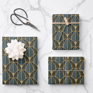 Art Deco pattern with gold geometric shapes Wrappi Wrapping Paper Sheet