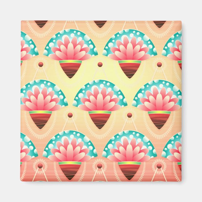 Art deco peach teal gold floral pattern magnet (Front)