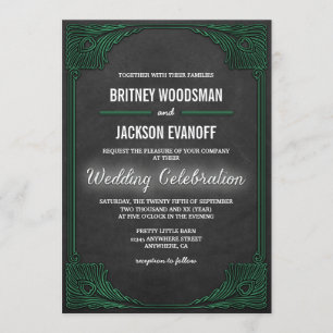 Art Deco Peacock Chalkboard Wedding Invitations
