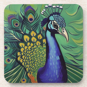 Art Deco Peacock Coaster Set